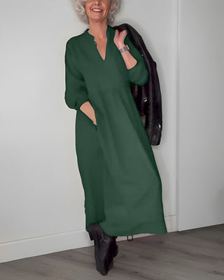 Long women's dress with V-neck | Loose fit