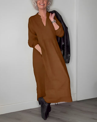 Long women's dress with V-neck | Loose fit