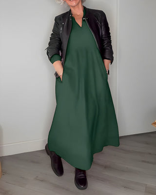 Long women's dress with V-neck | Loose fit