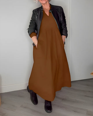 Long women's dress with V-neck | Loose fit