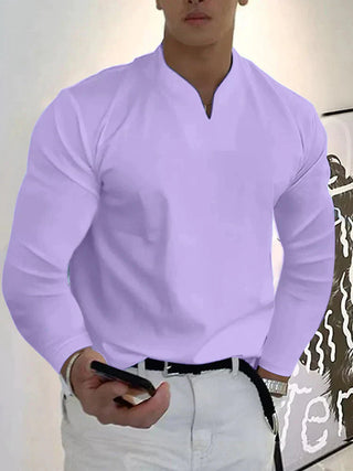 Herrenhemd mit langen Ärmeln, V-Ausschnitt | Slim Fit