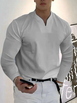 Herrenhemd mit langen Ärmeln, V-Ausschnitt | Slim Fit