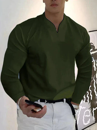 Herrenhemd mit langen Ärmeln, V-Ausschnitt | Slim Fit