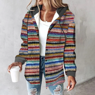 Damen Hoodie Strickjacke | Gestreift