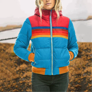 Damen Winter Daunenjacke | Mit Retro-Streifen