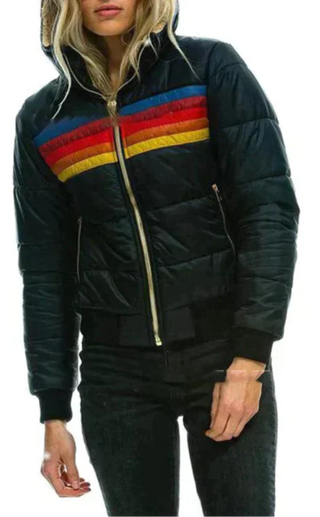 Damen Winter Daunenjacke | Mit Retro-Streifen