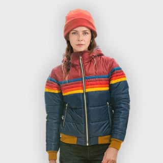 Damen Winter Daunenjacke | Mit Retro-Streifen
