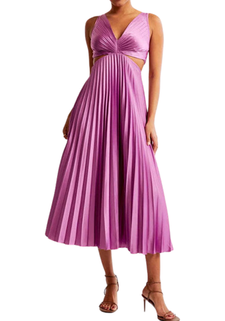 Women's Pleated Dress with Waist Cutout | Maxi