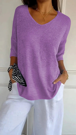 Women's V-neck Oversized Knit Top | Half Sleeve
