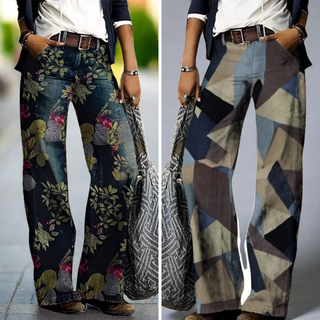 Damenjeans mit weitem Bein | Bedruckt
