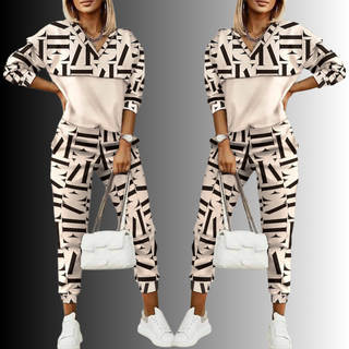 Women's Two-Piece Tracksuit | Geometric Print V-Neck
