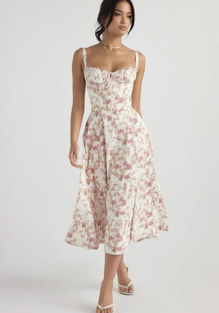 Women's Figure-Hugging Floral Corset Dress | Midi