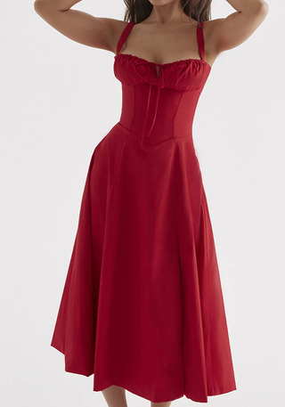 Women's Figure-Hugging Floral Corset Dress | Midi