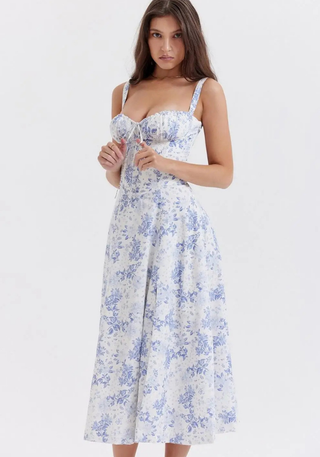 Women's Figure-Hugging Floral Corset Dress | Midi