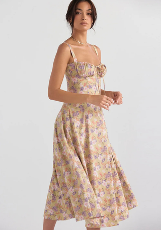 Women's Figure-Hugging Floral Corset Dress | Midi