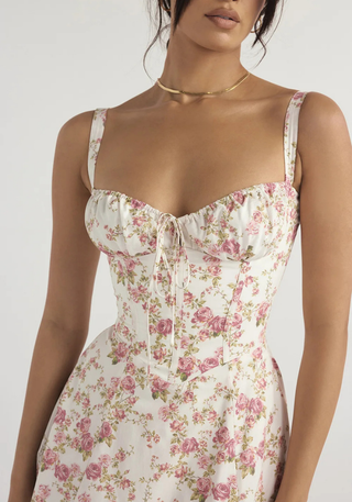 Women's Figure-Hugging Floral Corset Dress | Midi
