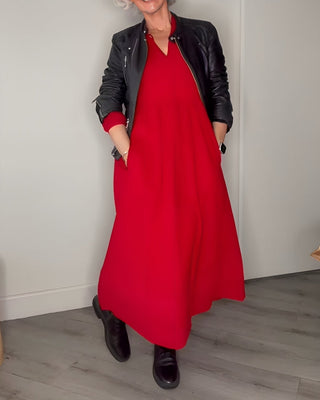 Long women's dress with V-neck | Loose fit