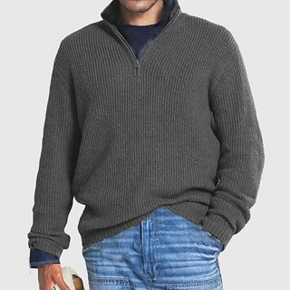 Herren Rippstrick-Halbzip-Jumper | Lange Ärmel