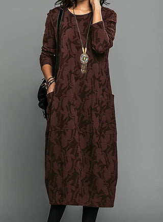 Women's midi dress with long sleeves | Casual pockets