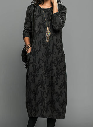 Women's midi dress with long sleeves | Casual pockets