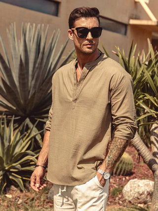 Herren Henley Hemd mit langen Ärmeln | Lockere Passform