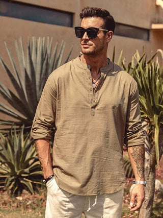 Herren Henley Hemd mit langen Ärmeln | Lockere Passform
