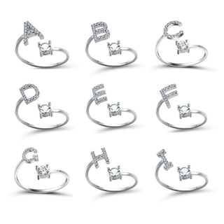 Adjustable letter ring with zirconia | A-Z initial