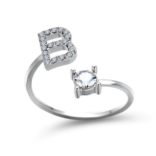 Adjustable letter ring with zirconia | A-Z initial