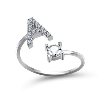 Adjustable letter ring with zirconia | A-Z initial