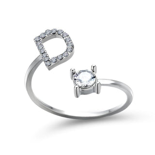 Adjustable letter ring with zirconia | A-Z initial
