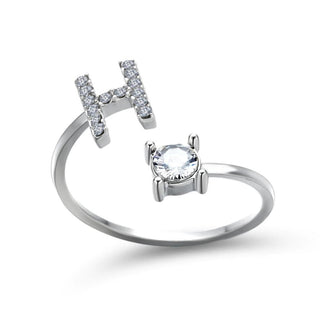 Adjustable letter ring with zirconia | A-Z initial