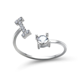 Adjustable letter ring with zirconia | A-Z initial