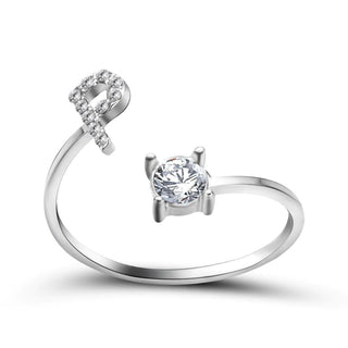 Adjustable letter ring with zirconia | A-Z initial