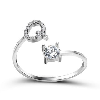 Adjustable letter ring with zirconia | A-Z initial