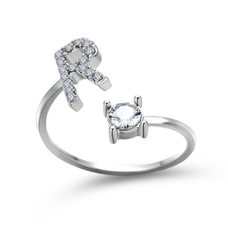 Adjustable letter ring with zirconia | A-Z initial