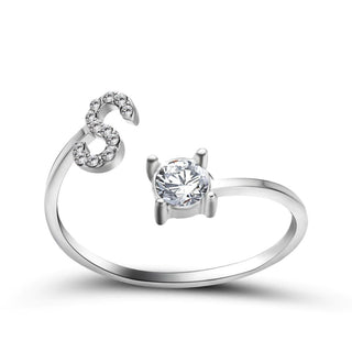 Adjustable letter ring with zirconia | A-Z initial