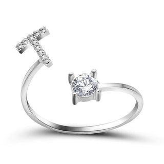 Adjustable letter ring with zirconia | A-Z initial