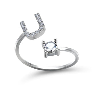 Adjustable letter ring with zirconia | A-Z initial