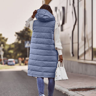 Damen Lange Winter Daunenweste mit Kapuze | Gesteppt