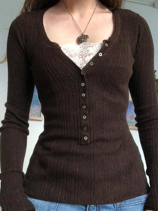Women's Ribbed Longsleeve | With Button Placket Front
