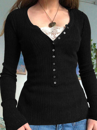 Women's Ribbed Longsleeve | With Button Placket Front