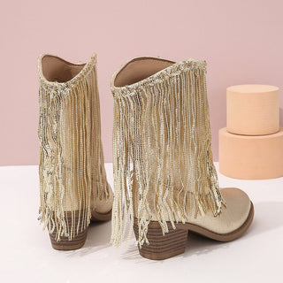 Damen Fransen Western Stiefel | Blockabsatz