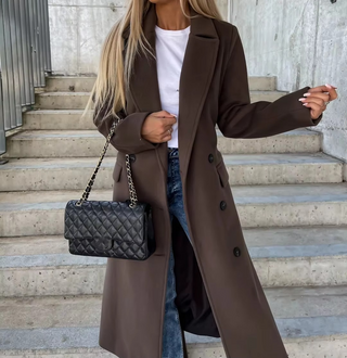 Damen Langer Trench coat | Mit Reverskragen & Knopfleiste