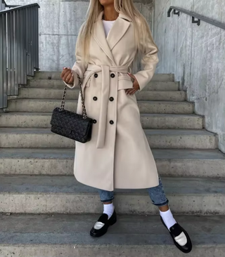 Damen Langer Trench coat | Mit Reverskragen & Knopfleiste