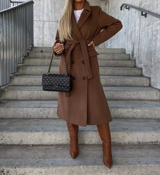 Damen Langer Trench coat | Mit Reverskragen & Knopfleiste