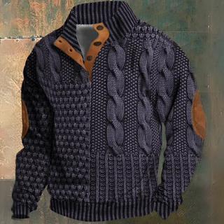 Herren Kabelstrick Halbtasten Pullover | Ellbogenpatch