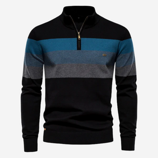 Gestreifter Pullover für Herren | Halber Reißverschluss