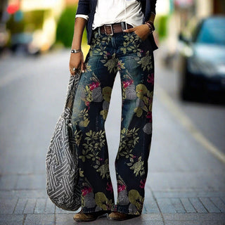 Damenjeans mit weitem Bein | Bedruckt