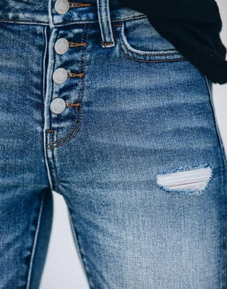 Schmale Hosen für Damen | Hohe Taille mit Knopfleiste