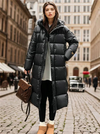 Damen Lange Winter Daunenjacke | Mit Kapuze